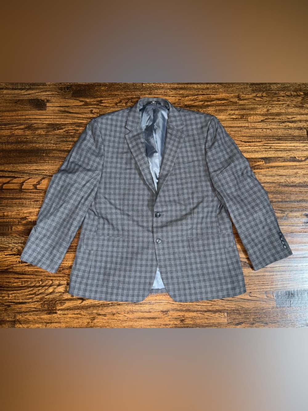 Haggar Classic Fit Grey Plaid Blazer Suit Jacket Sport Coat Size 44S